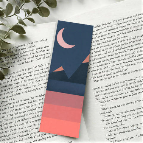 Aesthetic crescent moon bookmark with modern minimalist artwork