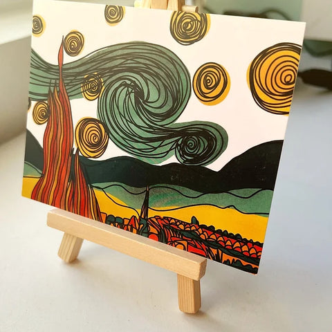 Abstract version of Starry Night art print for creative desk decor.