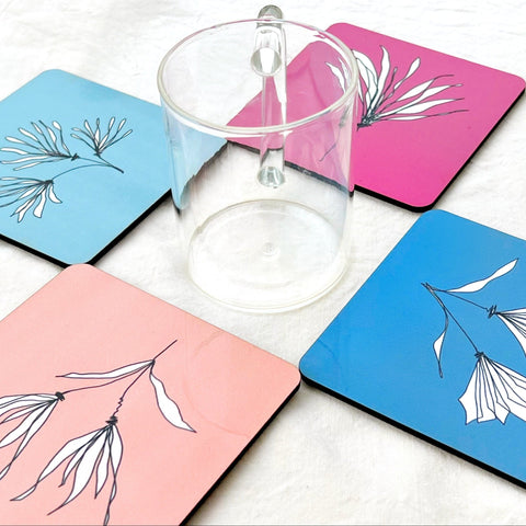 Colorful botanical illustration drink coasters for home decor