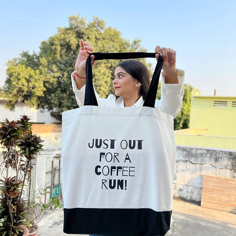 Eco-friendly deluxe tote bag with coffee quote design, ideal for daily use