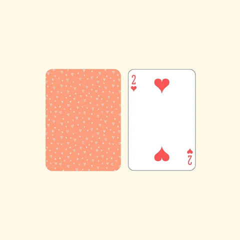 "Minimalist 2 of hearts card with heart-themed orange card back"