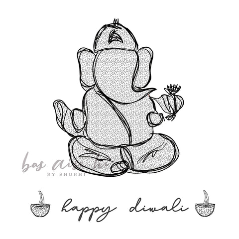 Diwali greeting card featuring Lord Ganesh in a black-themed artistic design