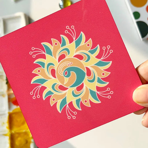 "Set of unique Diwali coasters with abstract hand-painted oil lamps"


