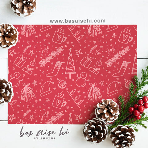 Colorful Christmas card design with stars, stockings, and Christmas trees