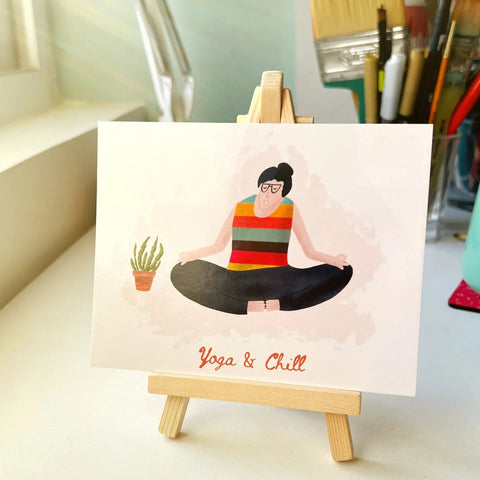 Funny and colorful desk decor with a chill yoga vibe and modern illustration