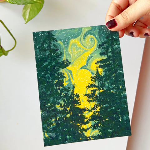 Into the Forest illustrated wall art print with nature-inspired greenery design