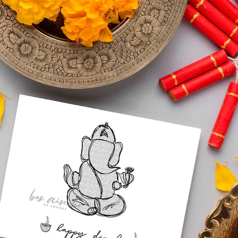 Black background Ganesh Ji card for Diwali celebrations and gifting
