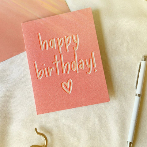 Minimalist happy birthday greeting card with envelope and gold decor