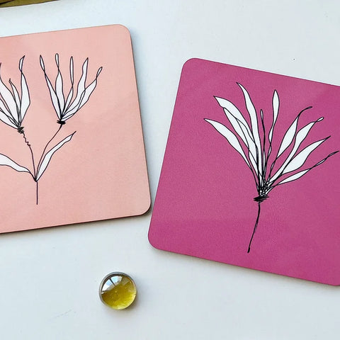 Modern floral coasters with hand-drawn minimalist flower art