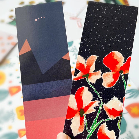 Dual-sided moon lover bookmark with floral and celestial design
