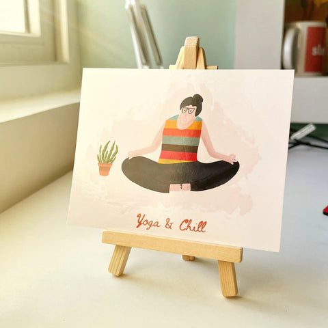 Creative illustrated yoga desk card for mental wellness and meditation lovers