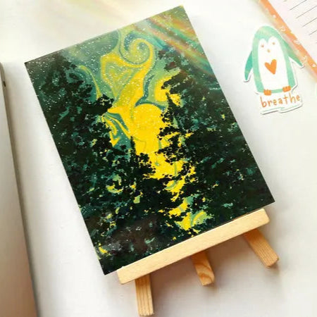 Enchanted forest art card for creative desk or shelf decor