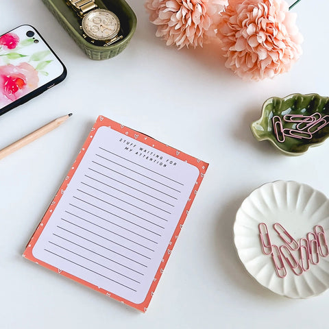 Funny productivity notepad titled 'Stuff Waiting For Your Attention' for daily task tracking