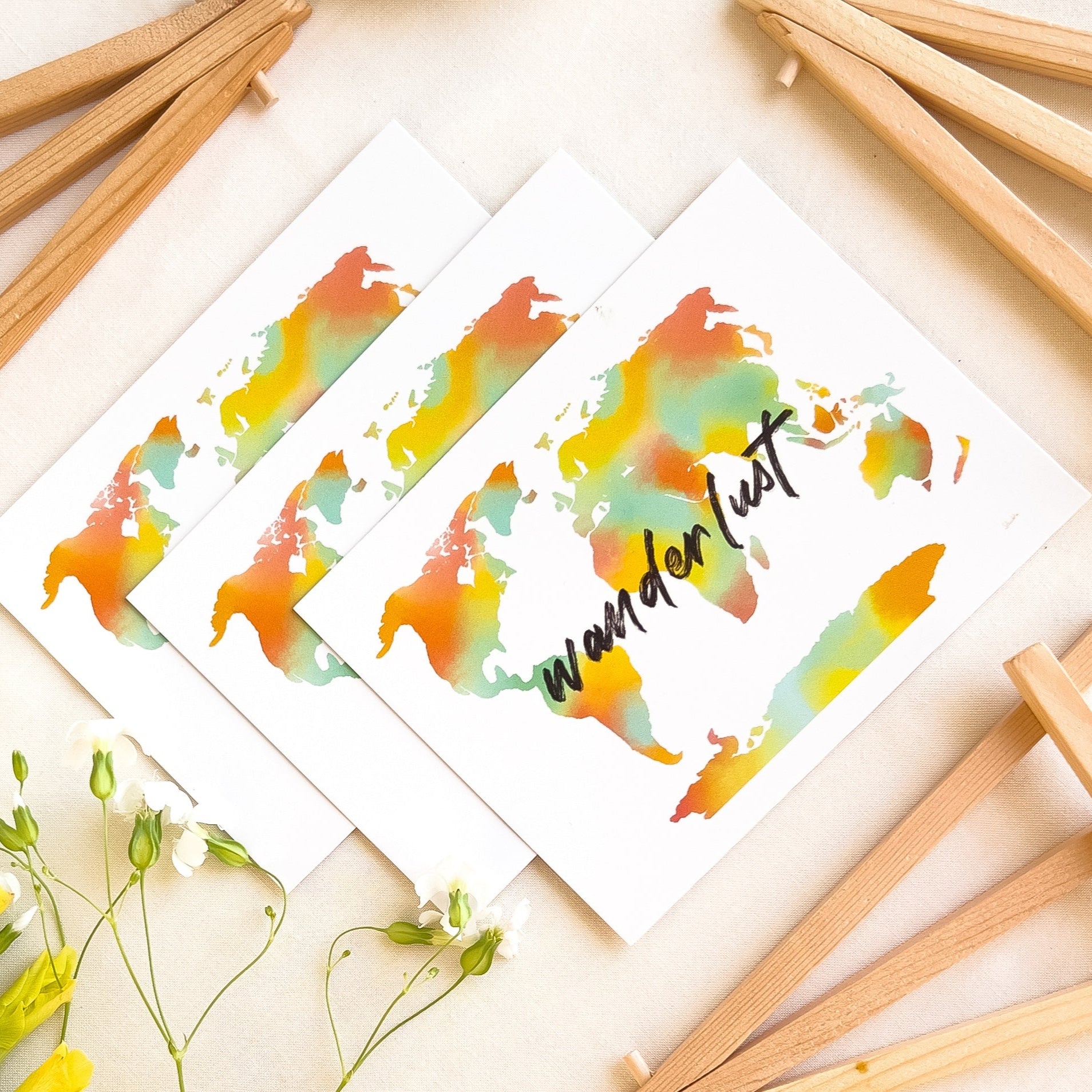 Wanderlust-themed postcard with inspirational travel quote