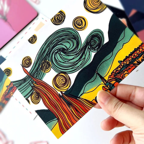 "Artistic starry night postcard for wall decor and gifting"